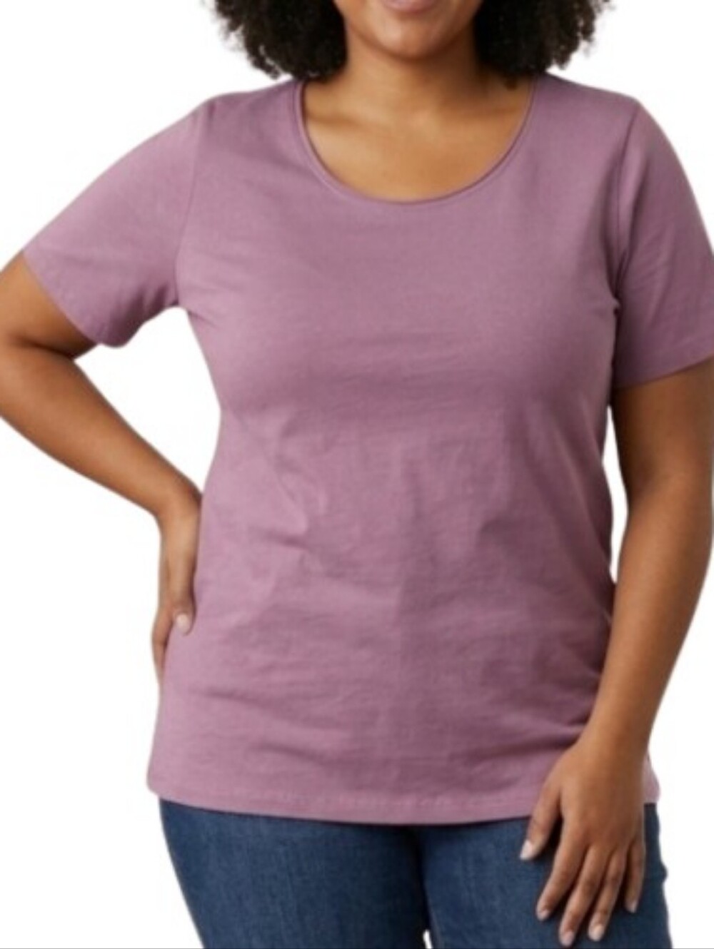 CJ Banks Plus Purple 100% Cotton Short Sleeve Top Casual Classic Solid